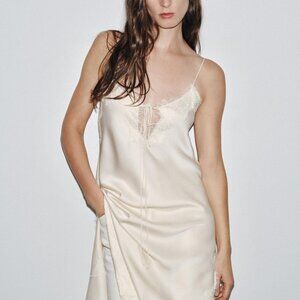 NWT ZARA ZW COLLECTION LACE SLIP DRESS BEIGE M 5919/241